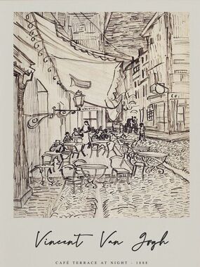 Vincent Van Gogh "Café Terrace at Night" Art Print — Monochrome Sketch